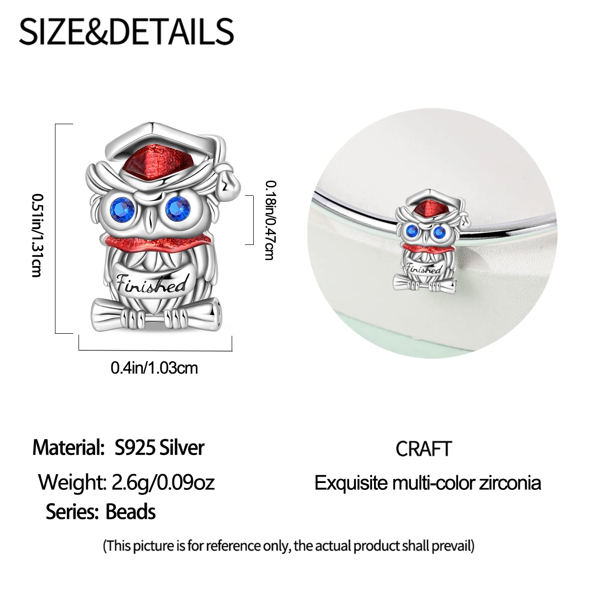 Charms Graduation Owl Red Beads Fit Charms 925 Silver Bracelets for Women Wisdom Graduation Gifts Jewelry Making Diy