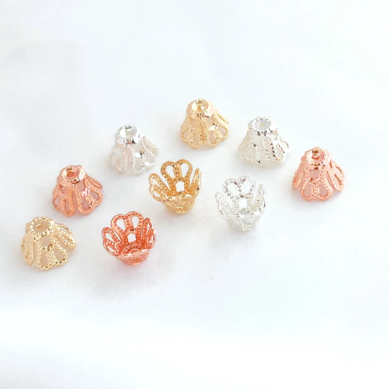 50 pieces  Copper clad 14K Gold  Hollowed out  Receptacle  Flower cap  Spacer Bead  DIY  Making jewelry discovery accessories