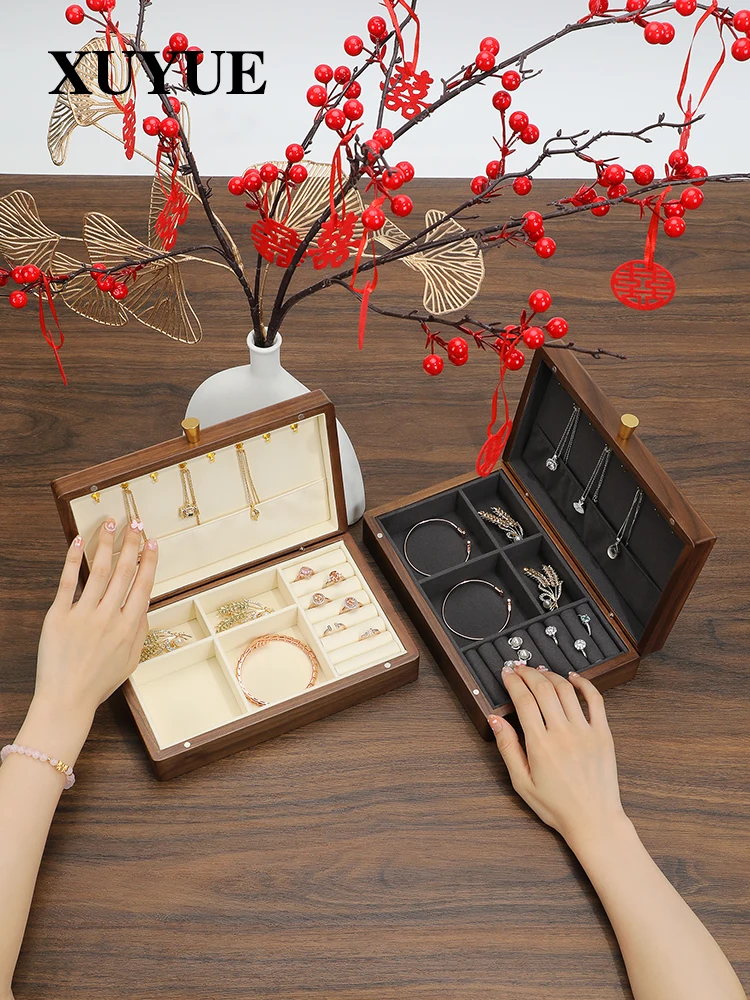 Walnut Jewelry Box Jewelry Storage Box Ring Necklace Pendant Jewelry Box High end High Capacity Jewelry Box