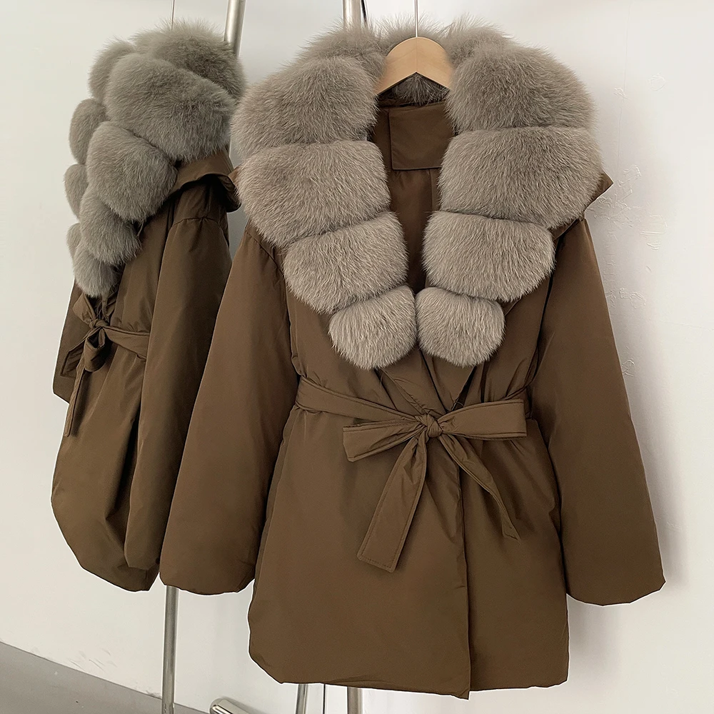 

OFTBUY Пушистая куртка, новая модная женская куртка-пуховик с воротником из натурального лисьего меха, толстое белое пальто на утином пуху, зимняя верхняя одежда