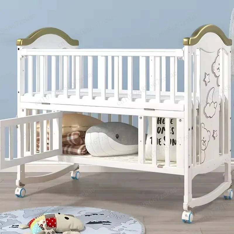 Multifunctional Wooden Baby Cot with Swing, Storage and Adjustable Height
