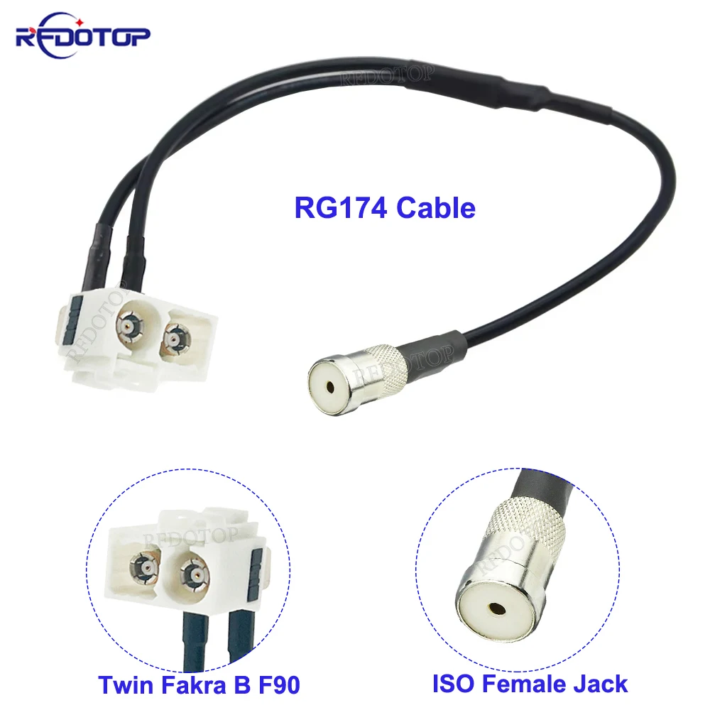 

1Pcs ISO Female Jack to Twin Double Fakra B Female Right Angle Y Type Splitter Cable Radio Antenna Aerial Adapter for Audi RNS-E