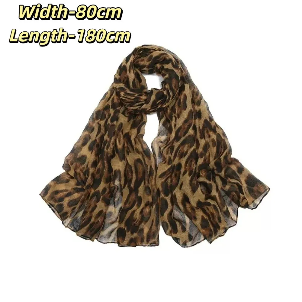 New Soft Leopard Print Scarf Thin Fabric Trendy Voile Stoles Wrap Big Size Elegant Headband Neckscarf Women Fashion view 6