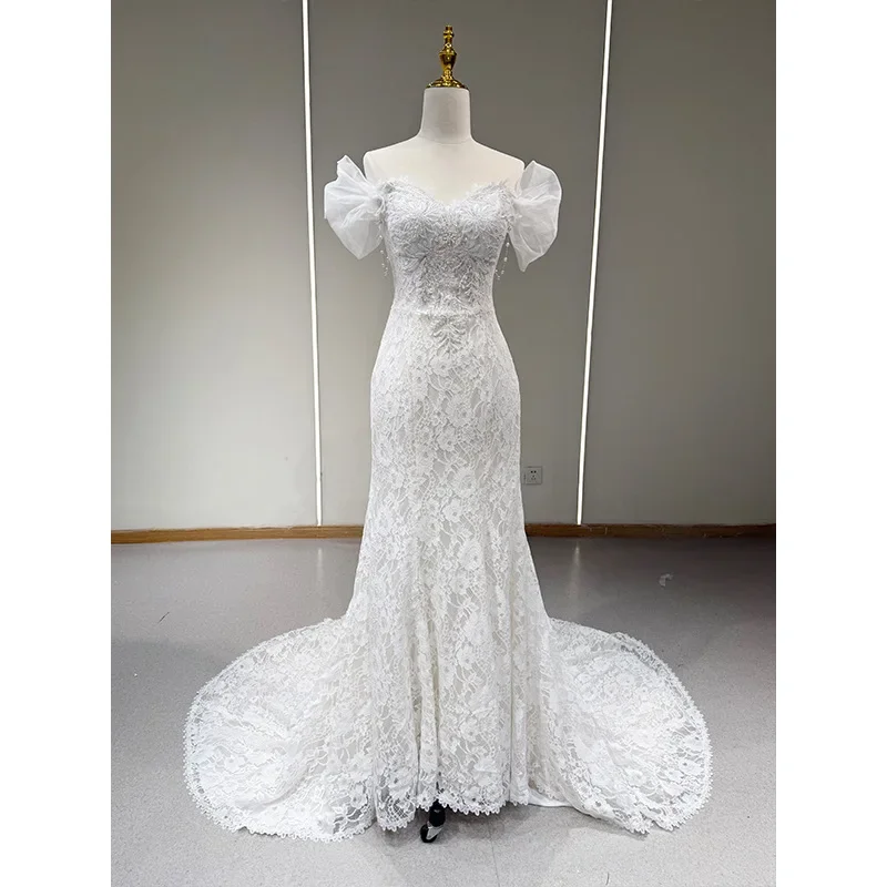 

Fashion Wedding Dresses V-neck Court Train Appliques Sleeveless Vestidos De Novia Robe De Mariée Engagement Custom-Made