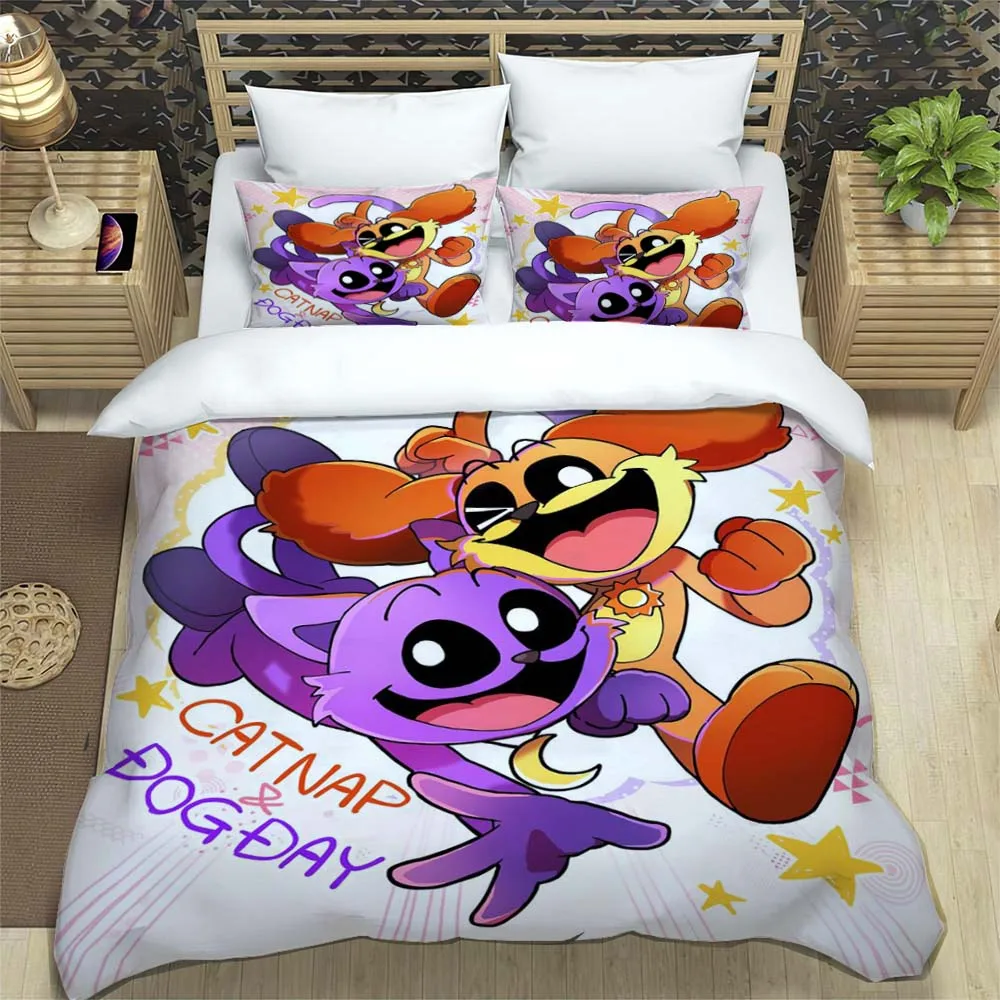 3D Print Anime Smiling Animals CATNAP DOGDAY Bedding Set Brand New Cool Anime Quilt Cover Pillowcase Cute Cartoon Children Gift