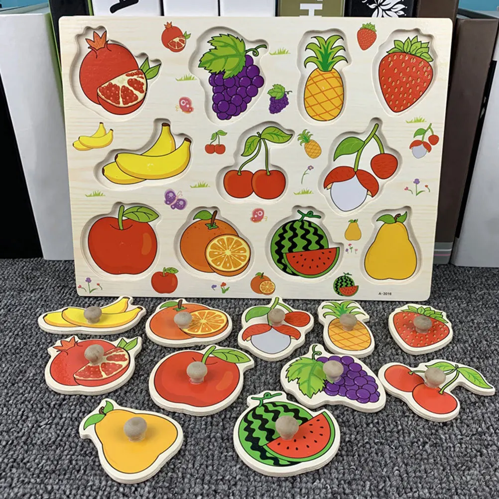 لوحة انتزاع يدوية للفاكهة الخشبية للأطفال الصغار، ألغاز تعليمية للتعلم المبكر، شكل تفاعلي منزلي مطابق للتعرف على الألوان #6