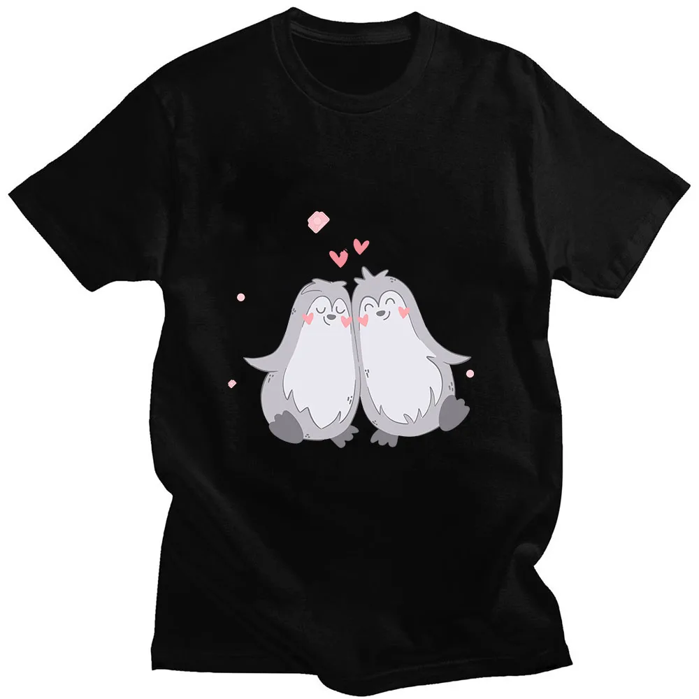 Camisetas de manga corta para hombre y mujer, ropa informal con estampado de dibujos animados de pingüino, 100% algodón, novedad de verano