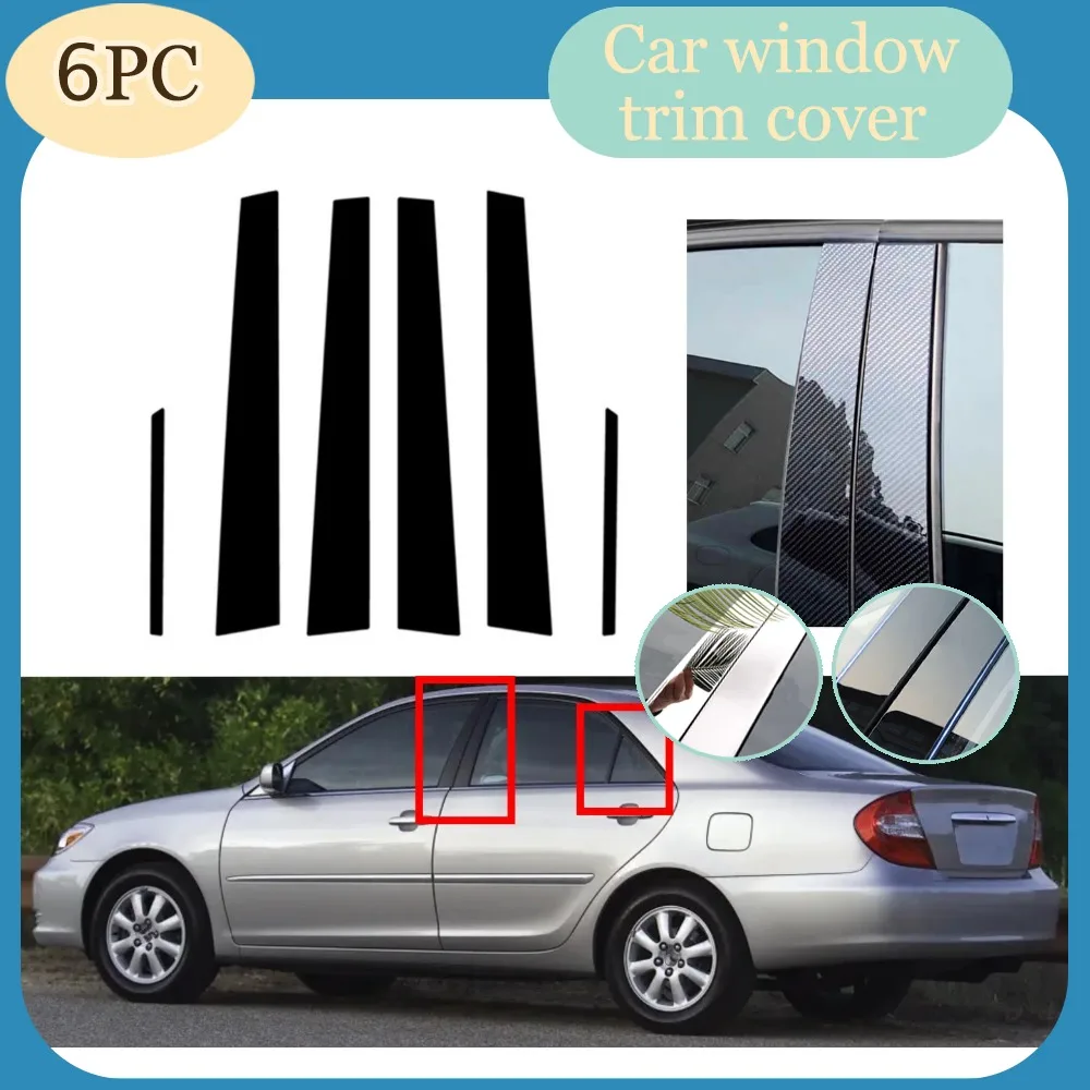

6 шт. серебристые глянцевые черные накладки на стойки дверей, подходят для Toyota Camry XV30 2002-2006, декоративные наклейки на окна
