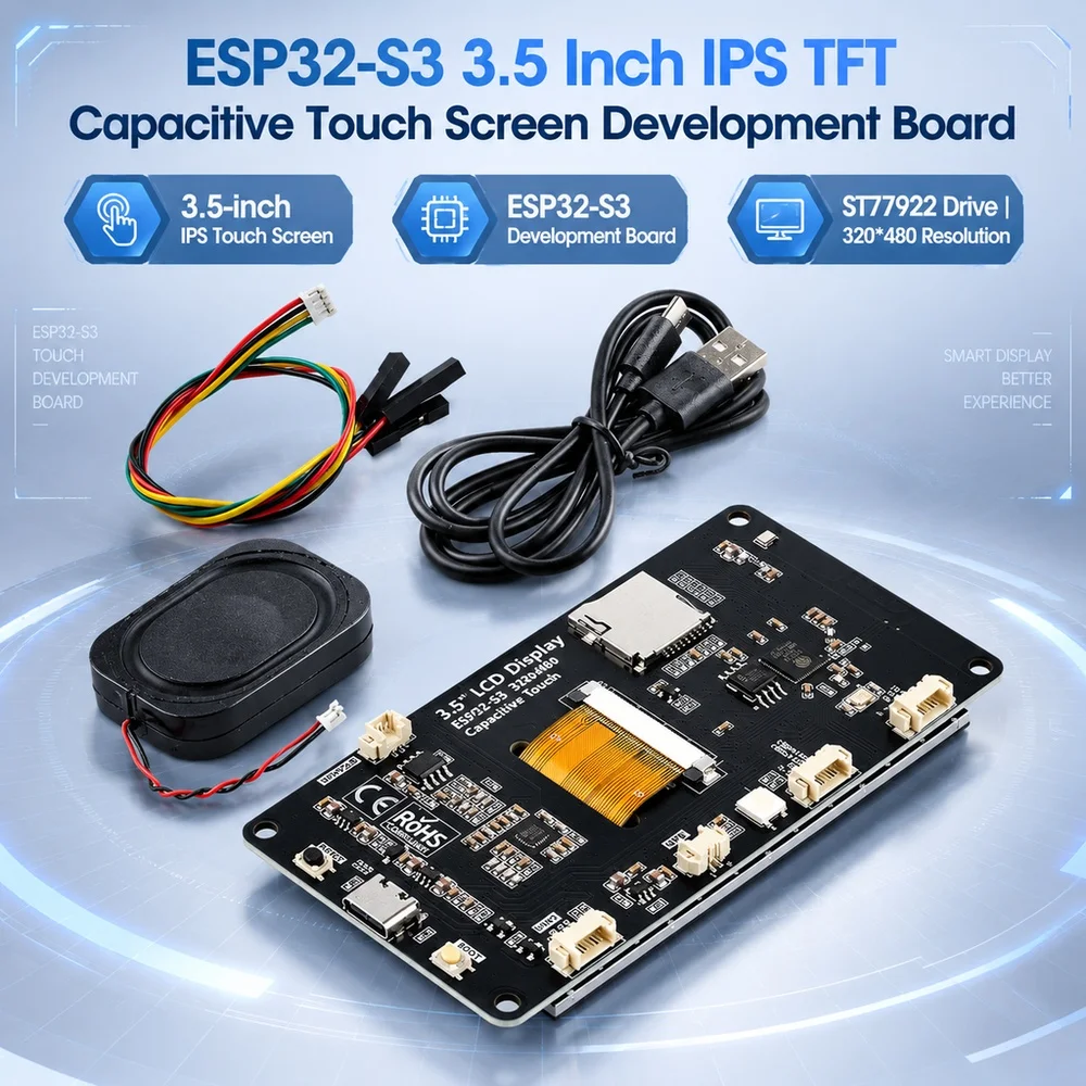 ESP32-S3 3.5 Inch IPS TFT Capacitive Touch Screen Development Board 320*480 WiFi BLE LVGL HMI GUI Type-C With Speaker Microphone