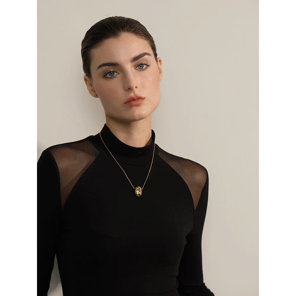 Yhpup 316L Stainless Steel Oval Hollow Pendant Necklace 18K Plated Metal Charm Fashion Collar Jewelry украшения бижутерия