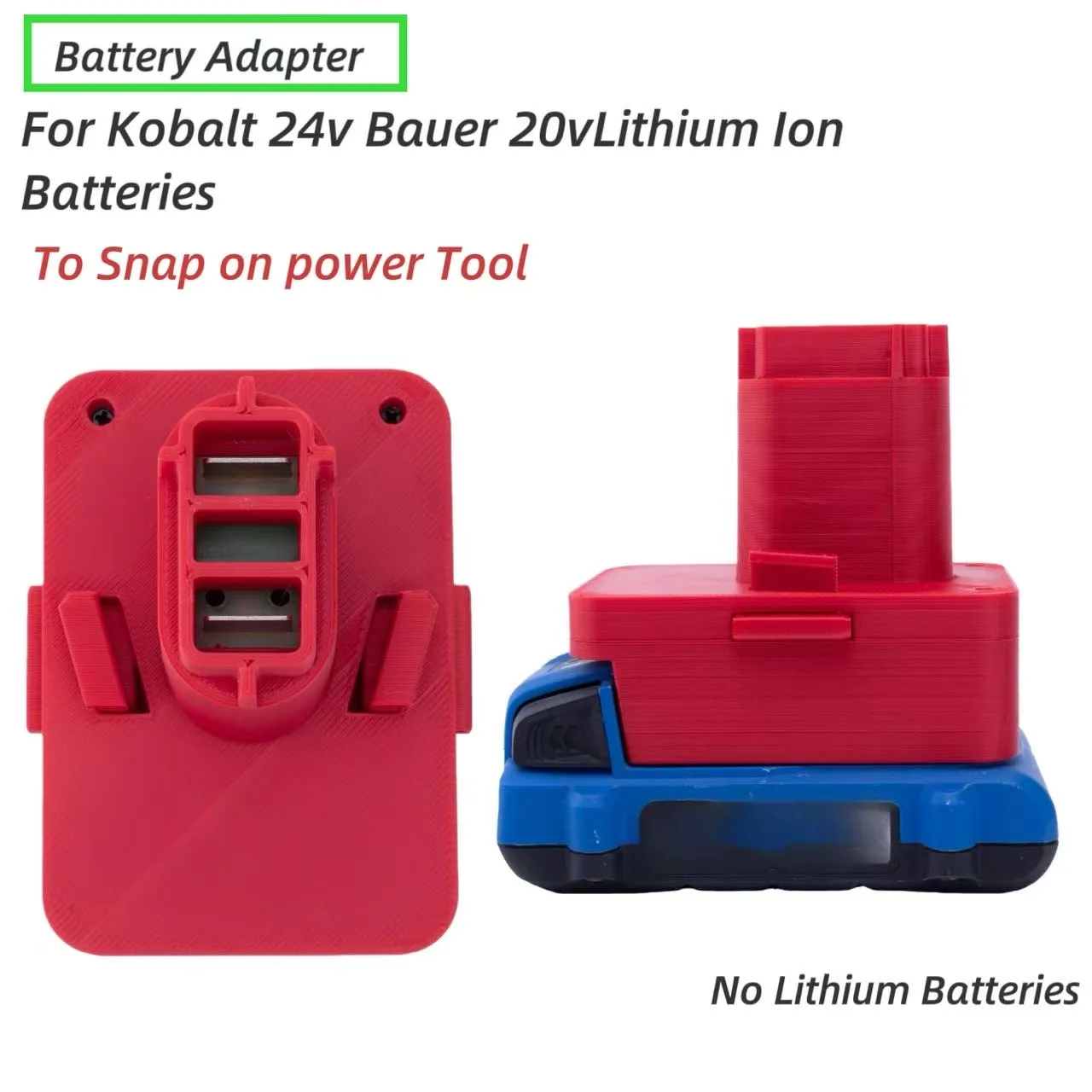 

.Batteries Converter Adapter For Kobalt 24v /Bauer 20V Lithium Ion To SNAP ON Series Nicke Cordless Tool (﻿Adaptor Only)