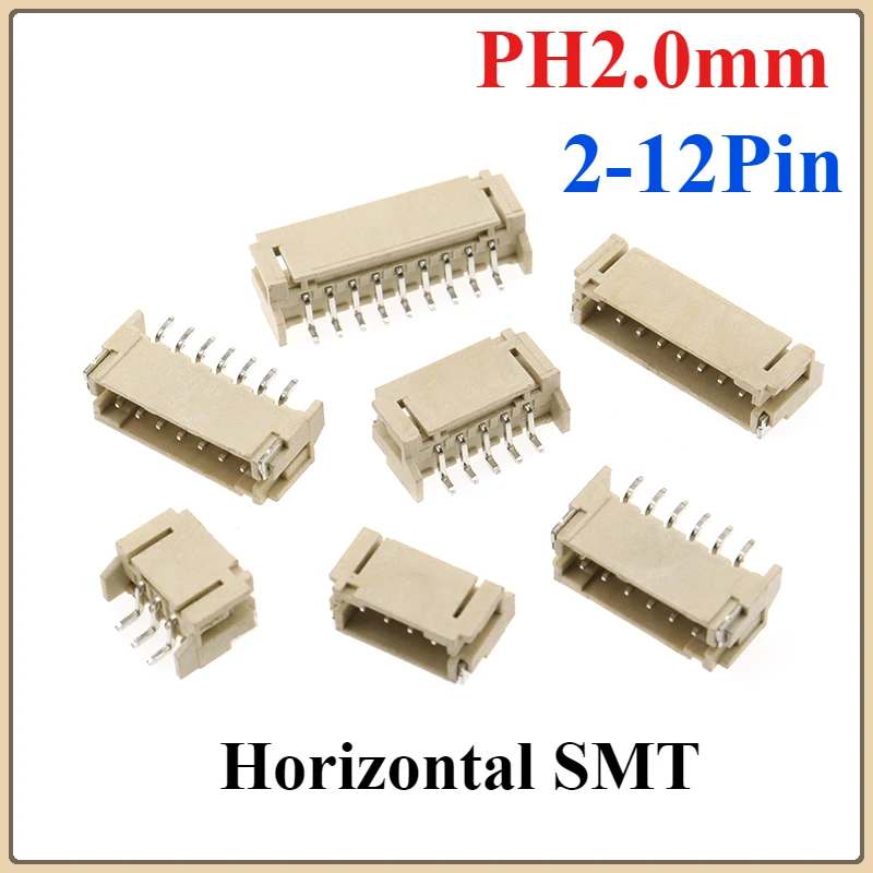 20Pcs Spacing 2.0mm Horizontal Patch Ph2.0mm Horizontal Patch 2P/3P/4P/5P/6P/7p-12p SMT Socket Connector Plug