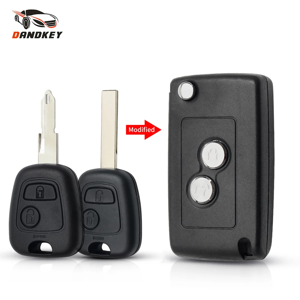 Dandkey Remote Car Flip Key Shell Modified For Citroen C1 C2 C3 C4 Picasso Xsara Peugeot 206 306 307 107 207 407 Partner 2BTN