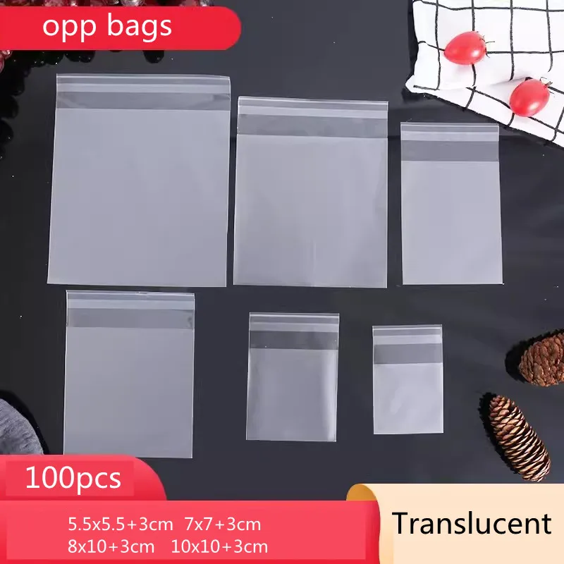 5.5x5.5to10x10cm Translucent Candy Self-adhesive Bags Frosted Baking Cookies Ziplock Bag Birthday Party Gift Packaging Bag 100p