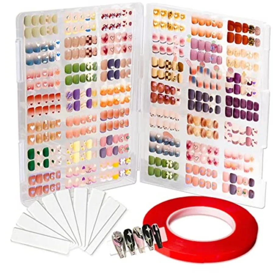 

Large Clear Press on Nails Storage Box, Empty Press on Nails Packaging Box Set with Double-sided Adhesive Tape and 50 Arcylic N