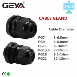 SALE GEYA Waterproof Cable Gland Cable Entry IP68 PG7 for 3-6.5mm PG9 PG11 PG13.5 PG16 PG21 Black Nylon Plastic Connector
