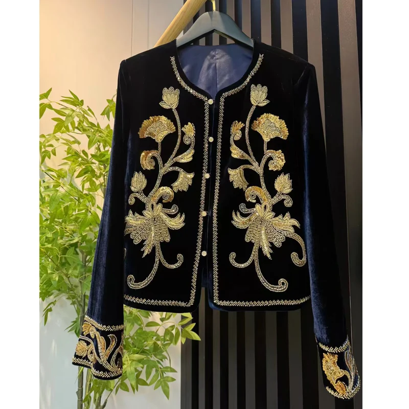 Autumn New V-neck Lantern Sleeve Gradually Changing Color +Beaded+Belt Big Swing Dreamy and Beautiful Banquet Women's Dress S-3X