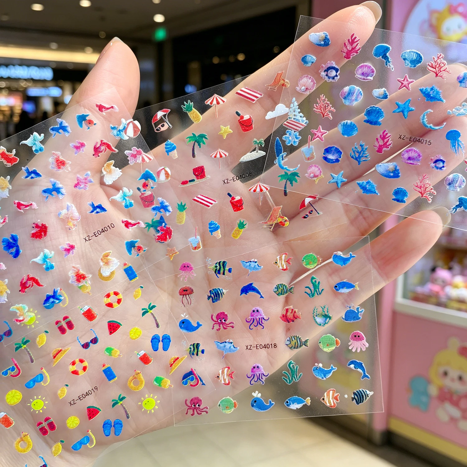 30pcs Colorful Marine Life Wildflowers Self-Adhesive Nail Decals Cute Animals Cartoon Mini Nail Art Stickers Kids Nail Decoratio view 3