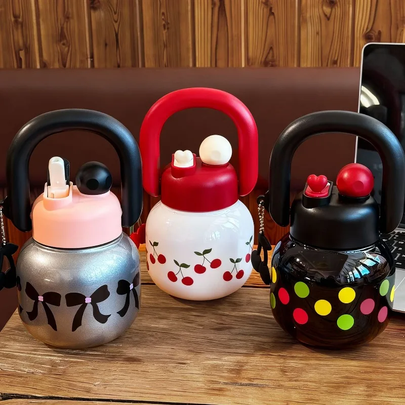 Hot 800ML Cute Cherry Water Bottle with Straw, Portable Large Capacity Home Travel Mug, Ideal Coffee Cup for On-The-Go Hydration