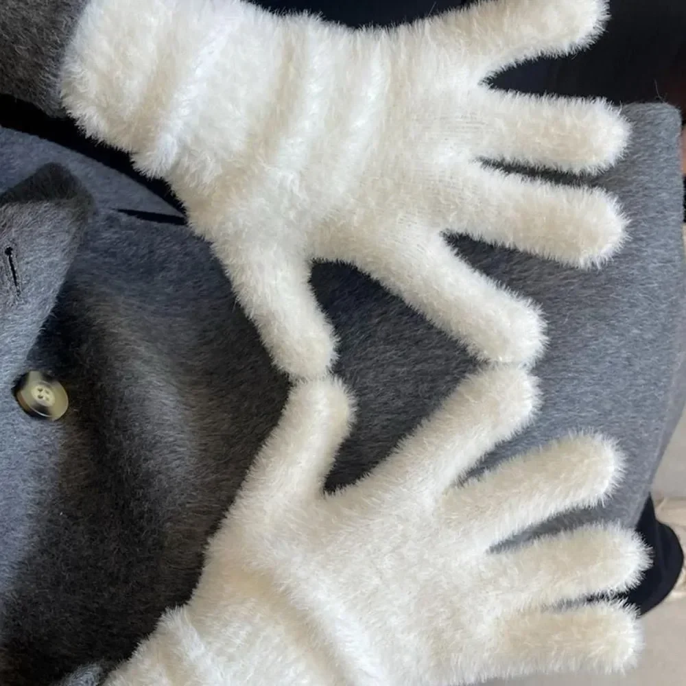 Fashion Warm Plush Gloves Women Winter Cycling Cold-proof Mink Velvet Five Finger Solid Running Outdoor Cold Protection Unisex