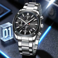 CURREN Business Casual Chronograph Watch for Men Stainless Steel Band with Black Dial Luminous Hands -Quartz Movement