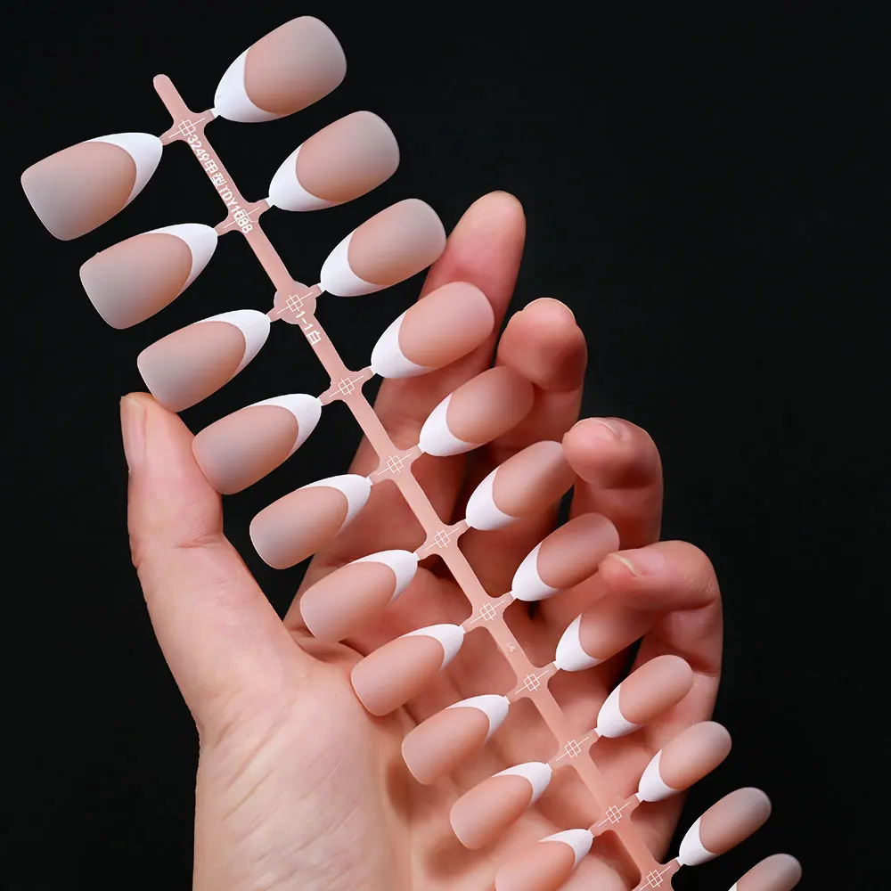 30 Uds. x 5 hojas = 150 Uds. De uñas postizas francesas de almendra mate rosa desnudo, prensa corta de almendra en uñas, puntas francesas, Gel suave, puntas de almendra mate