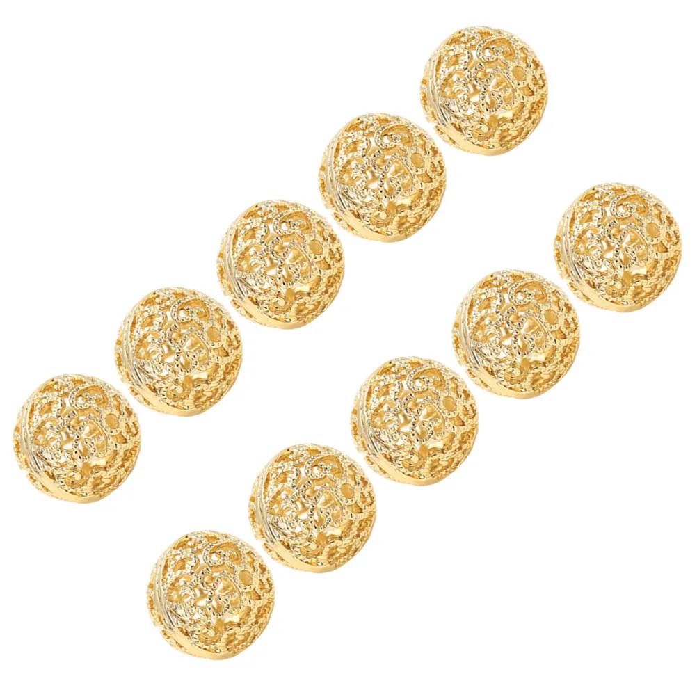 

10 шт. 12 мм позолоченные полые бусины для изготовления украшений, рассыпные бусины для рукоделия с большим отверстием для нанизывания на цепочку, веревку, шнур