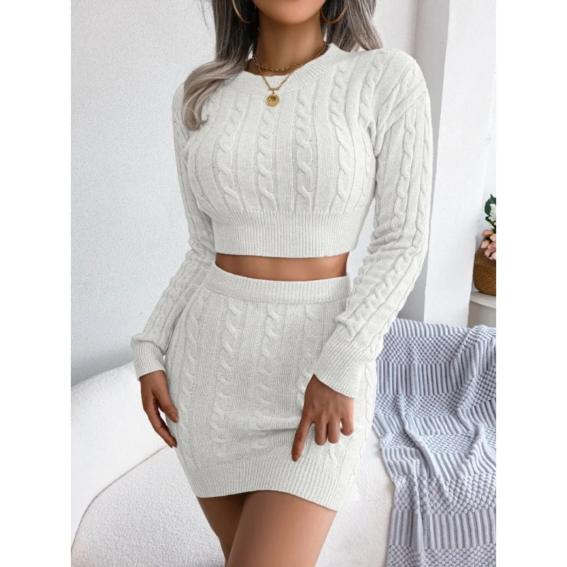 BSJ-Autumn and Winter Leisure Twist Midriff-Baring Sweater Hip Skirt Knitting Suit Women's Clothing