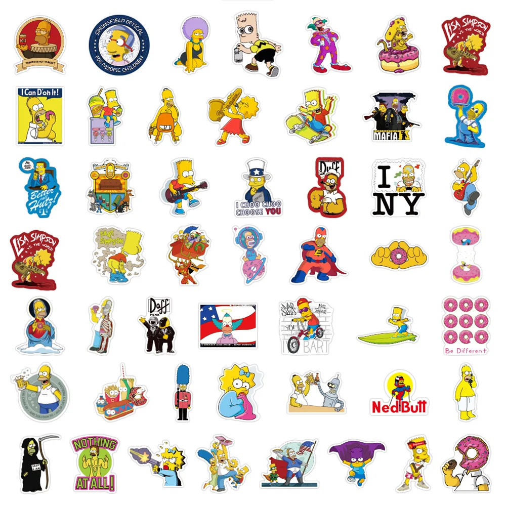 10/30/50/100pcs Cartoon Anime Simpson Stickers Motorcycle Skateboard Laptop Luggage Guitar Car Phone Waterproof Sticker Kid Toy