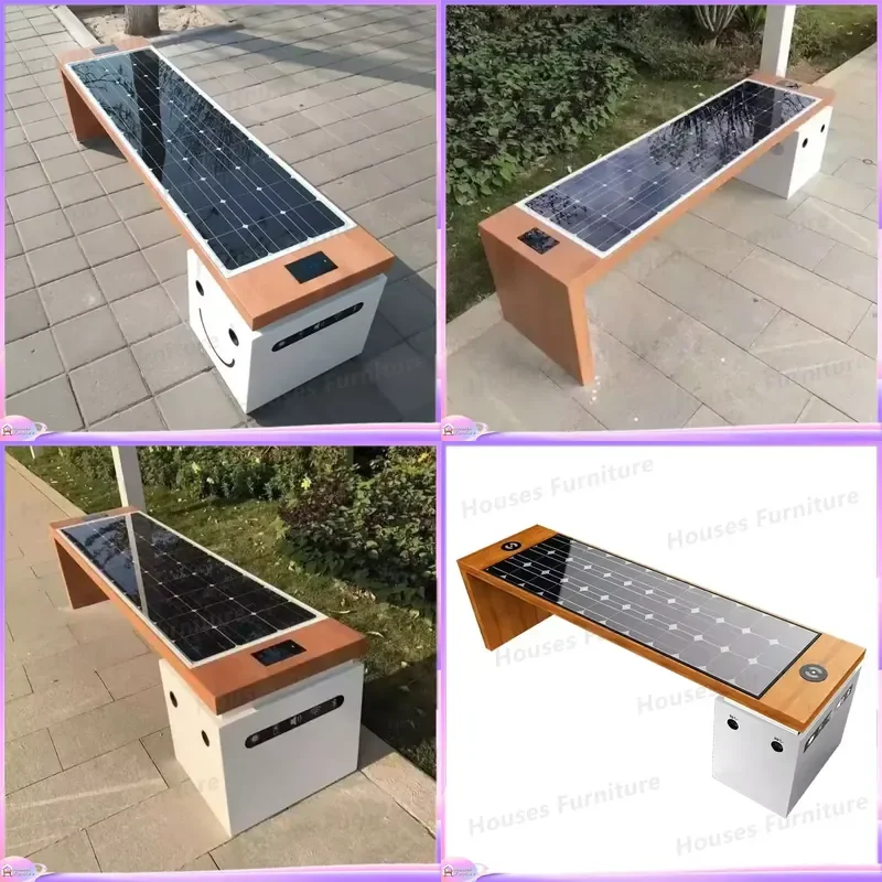 Powered Park Bench with USB Charging Port WiFi Rechargeable Outdoor Garden Seat Smart Public Furniture Weatherproof