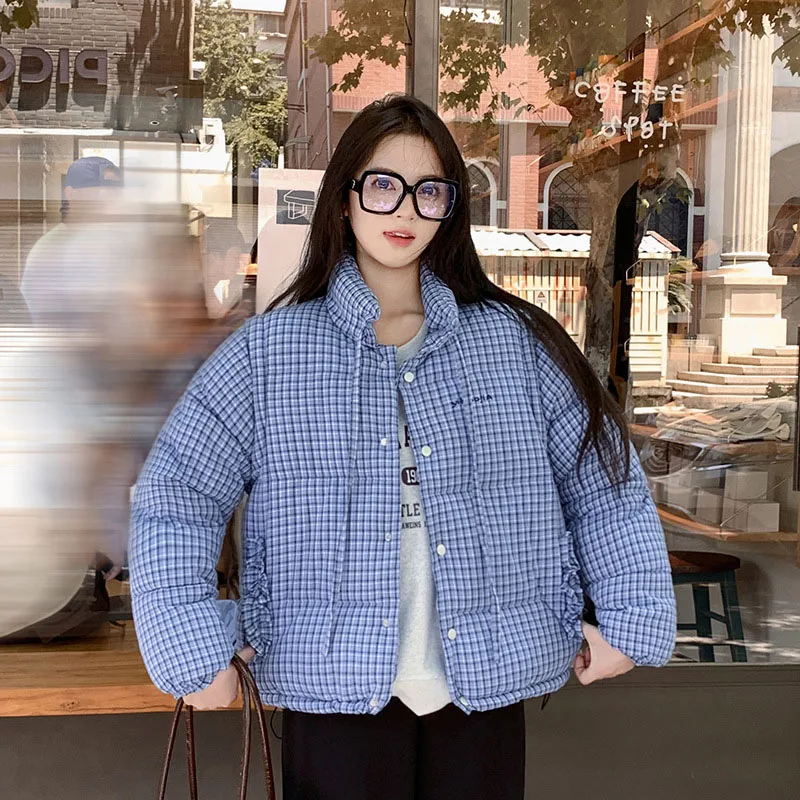 معطف 2025 جديد شتاء دافئ الأزرق منقوشة للإزالة كم المرأة سترة قطن فضفاضة سميكة موضة أسفل المرأة سترة قطن H687 #2