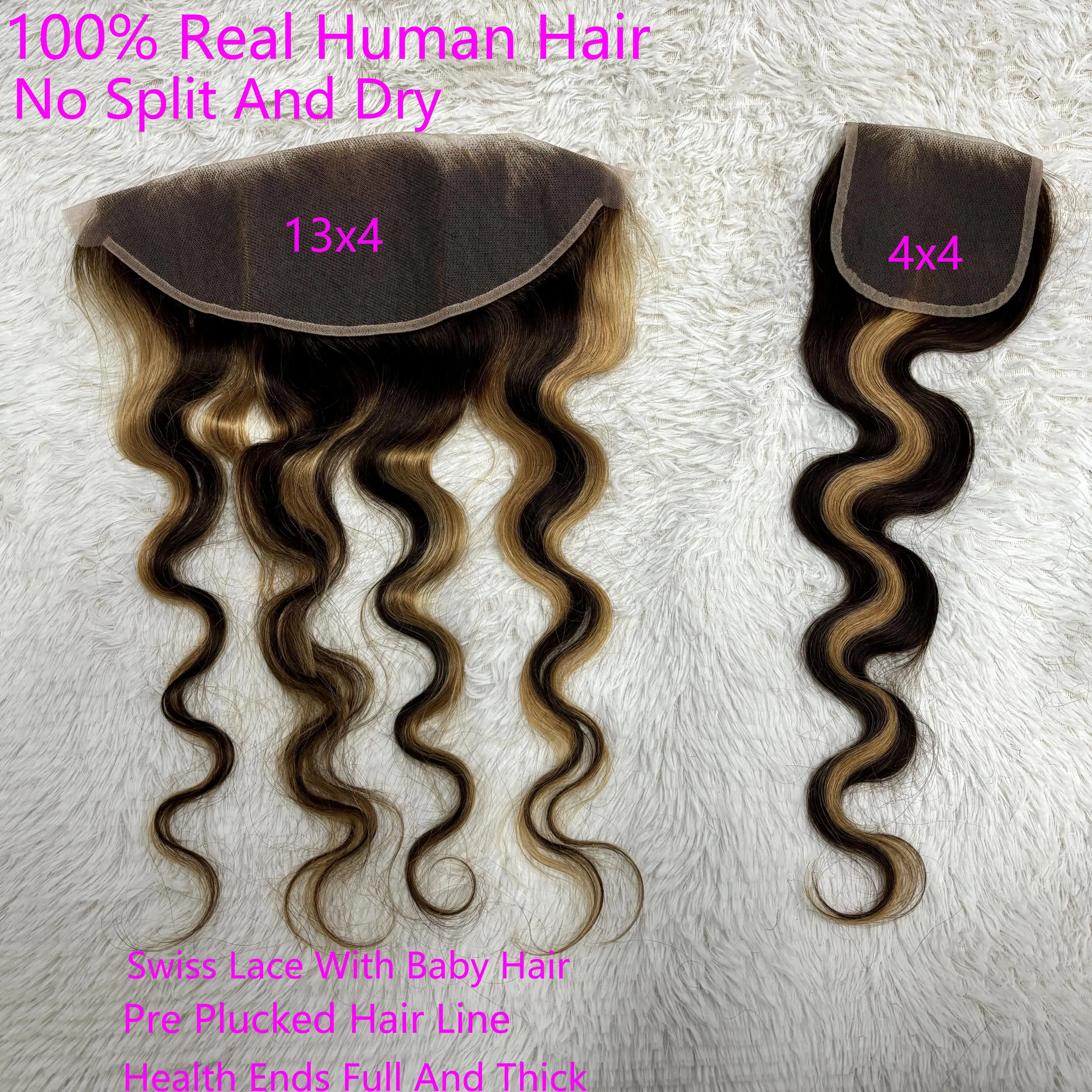 Highlight Body Wave Lace Closure 13x4 Lace Front Swiss Transparent Lace 100% Real Brizilian Human Hair Healthy Ends Super Sale