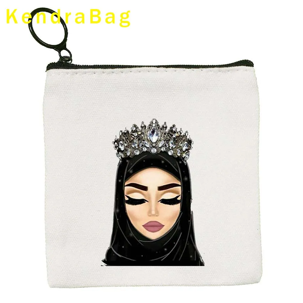 Luxury Woman Crown Hijab Face Muslim Arabic Islamic Gril Eyes Cover Ramadan Kareem Key Coin Purse Bags Pouch Wallet Zipper Gifts