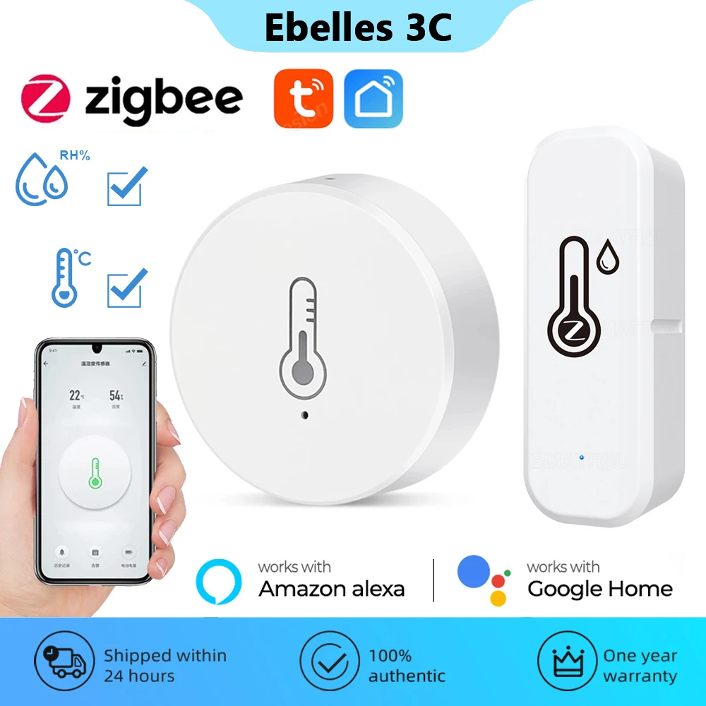 

Tuya ZigBee Temperature Humidity Sensor Smart Home Detector APP Real Time Monitor Works With Alexa Google Zigbee Hub Required