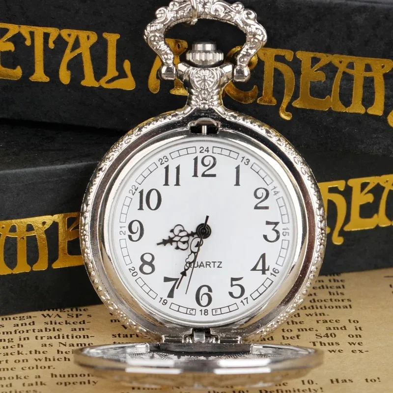 Classic Silver Hollow DAD Quartz Pocket Watch Arabic Numerals Pop Decorative Belt Chain Pendant Clock Men Women Gifts for Father