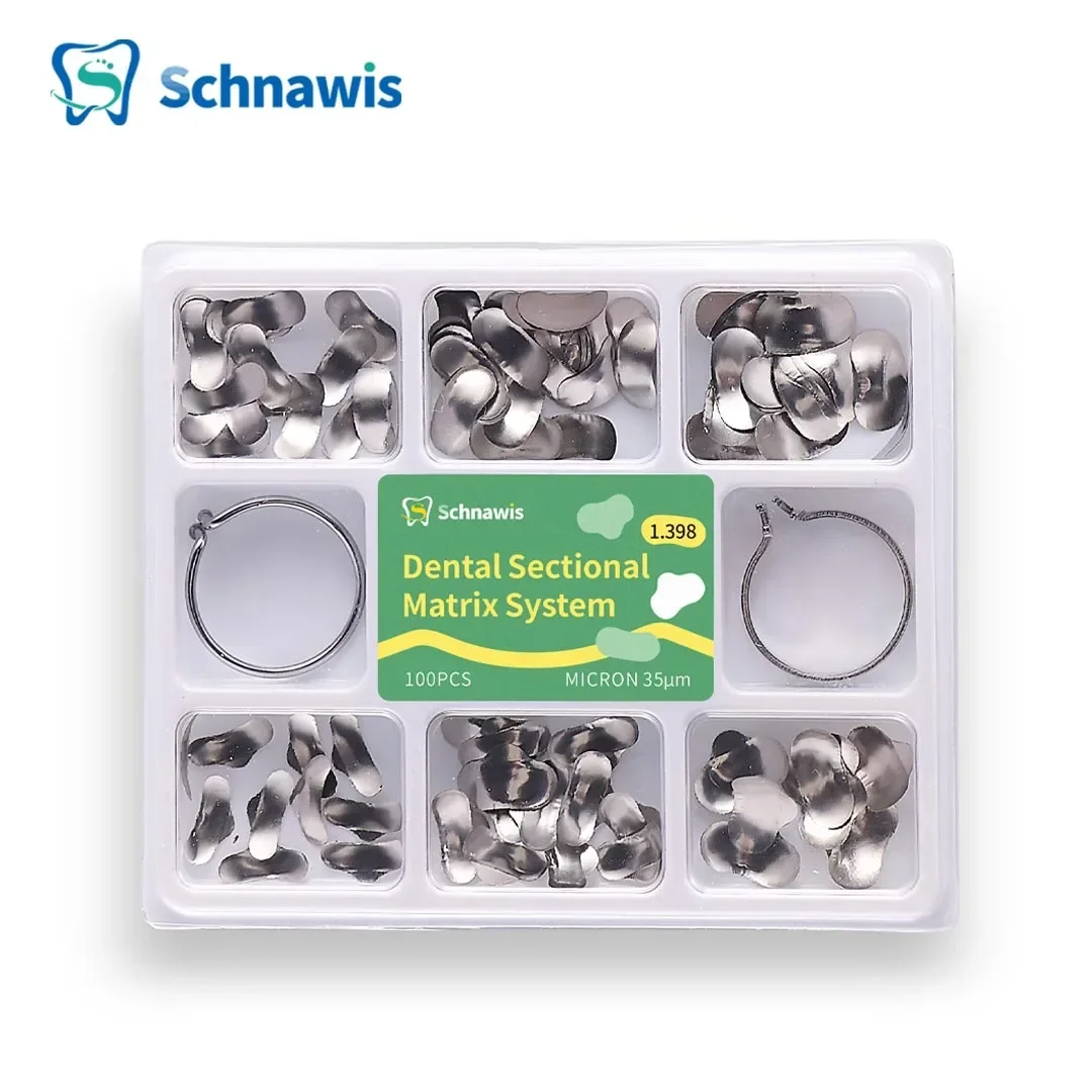 100Pcs Dental Sectional Contoured Matrices Refill Matrix Band Wedges Sets 1.398 Metal Dentistry Clamping Seperating Ring