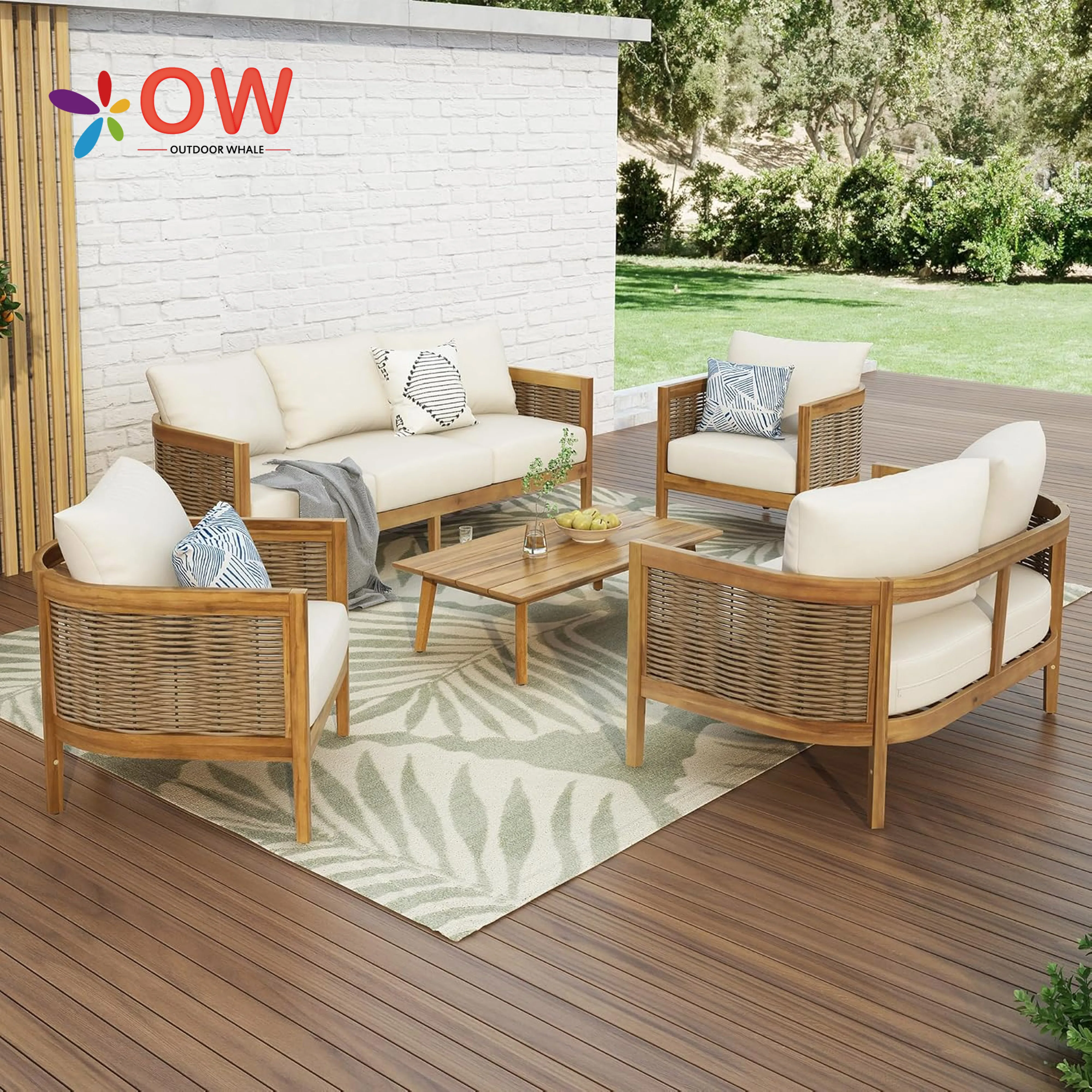 Teak Frame Garden Sofa Set Outdoor Furniture For Hotel Use Water Proof Cushions UV Resistant Durable