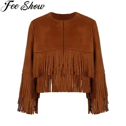Kids Western Cowboy Cowgirl Cosplay Costume Long Sleeve Open Front Tassels Fringe Jackets Coat Halloween Party Fancy Dress Up