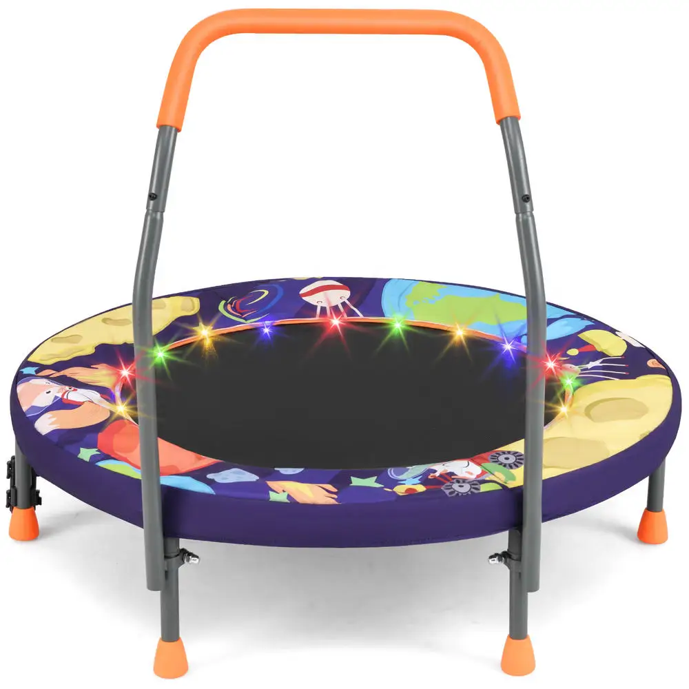 90 cm Folding  Mini Trampoline for Kids with Lights and Padded Safety Cover-Purple