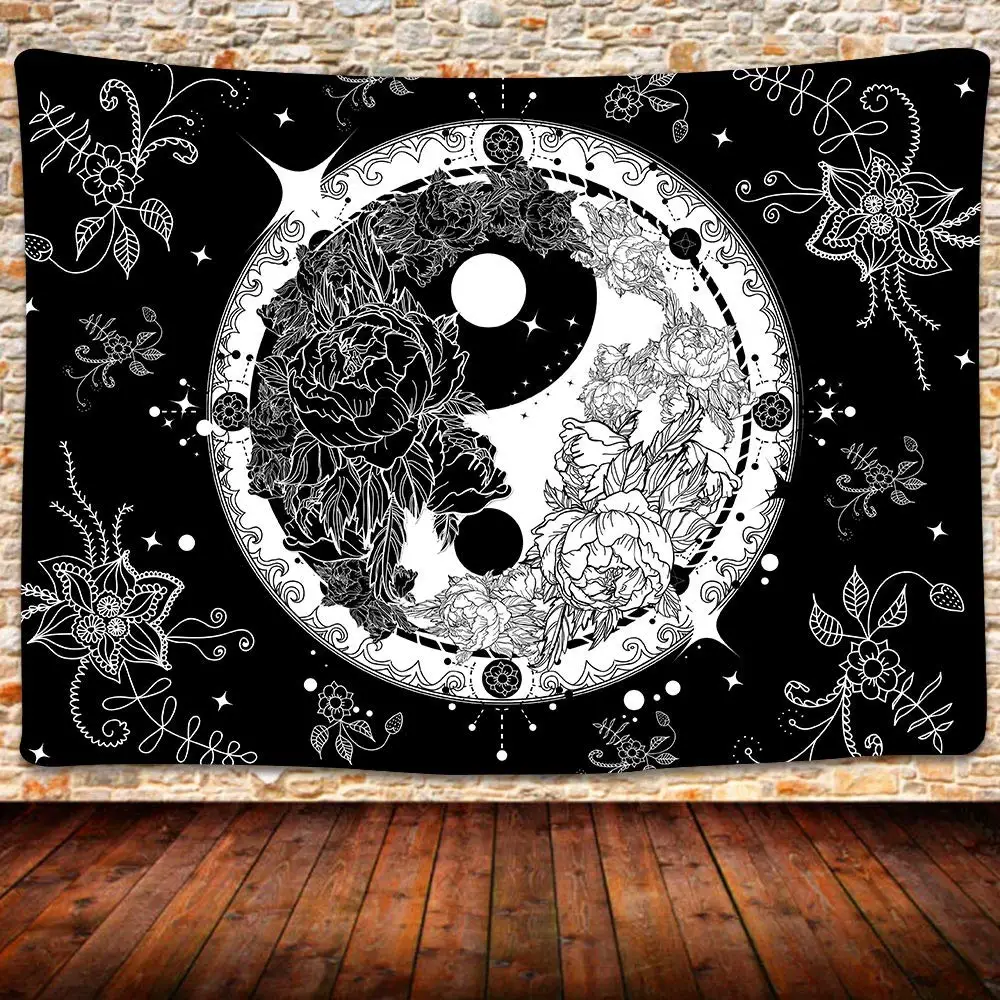 Cool Black and White Tai Chi Yin Yang Dragon Tapestry Wall Hanging for Bedroom Chinese Style Printing Tapestries Dorm Home Decor