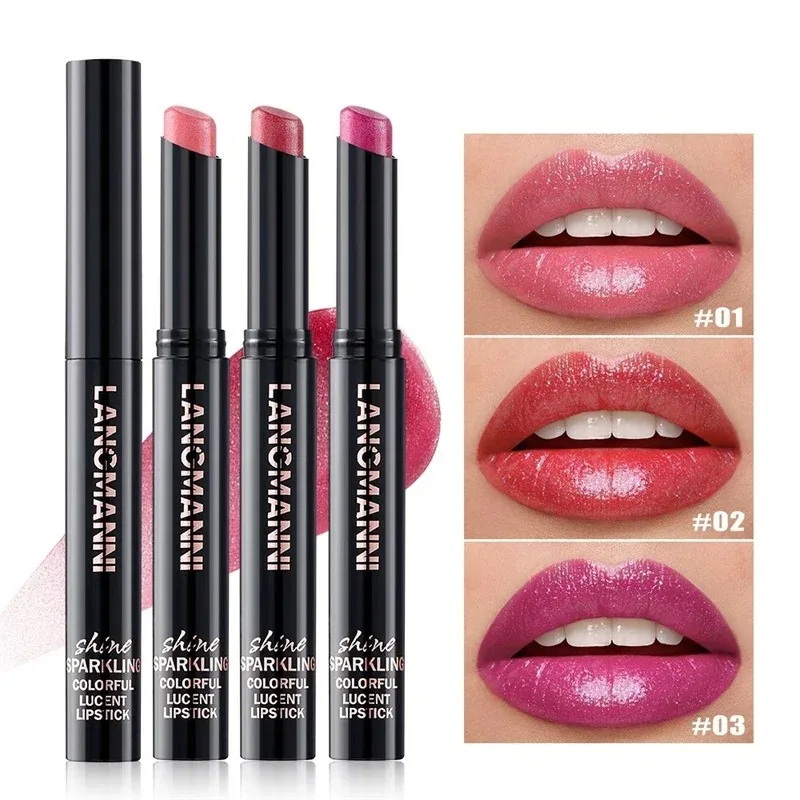 10 Colors Glitter Lipstick Waterproof Long Lasting Moisturizing Non-Stick Cup Lip Diamond Pearlescent Lipstick Nourish Lip Balm