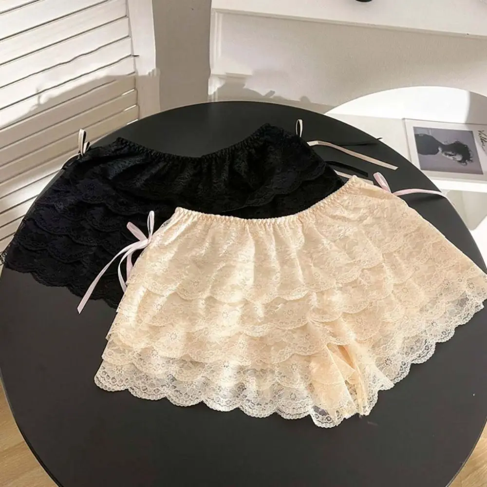 

Sweet JK Lolita Lace Safety Pants Bowknot Ruffled Summer Loose Short Pants Multi-layer Anti-glare Safety Shorts Women Beach