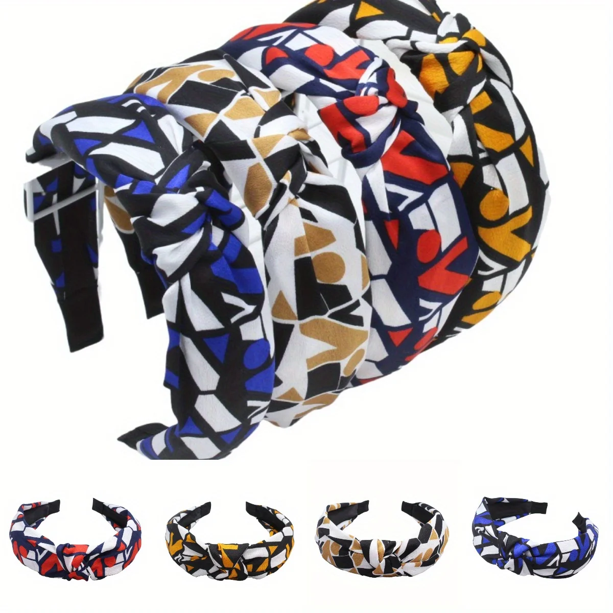 

Geometric Print Headband Knotted Wide Design Non-Slip Retro Style for Women Girls Daily Commute Outdoor Hair Accessories