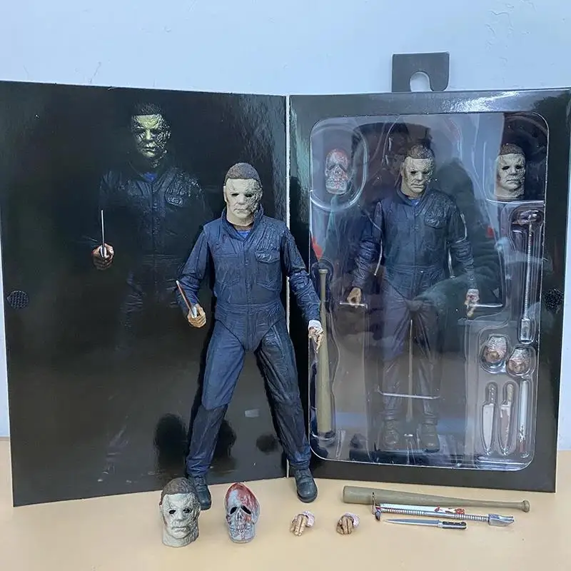 NECA Michael Myers Figurka Ultimate Halloween Końcówki Michael Myers z dynią LED Halloween Horror Zabawka Lalka Prezenty świąteczne