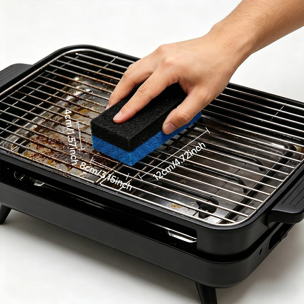 2Pcs Heavy Duty BBQ Grill Cleaning Pads Bristle Free Scrub Blocks For Gas Charcoal Grates Oven Racks Camping Cookware