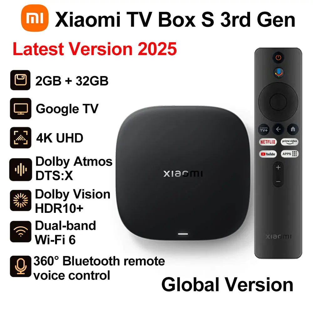 New Xiaomi TV Box S 3rd Gen, Smart Android TV Box 4K UHD mediaspeler, Dolby Vision HDR10+ Google Assistant Google TV Set-Top Box