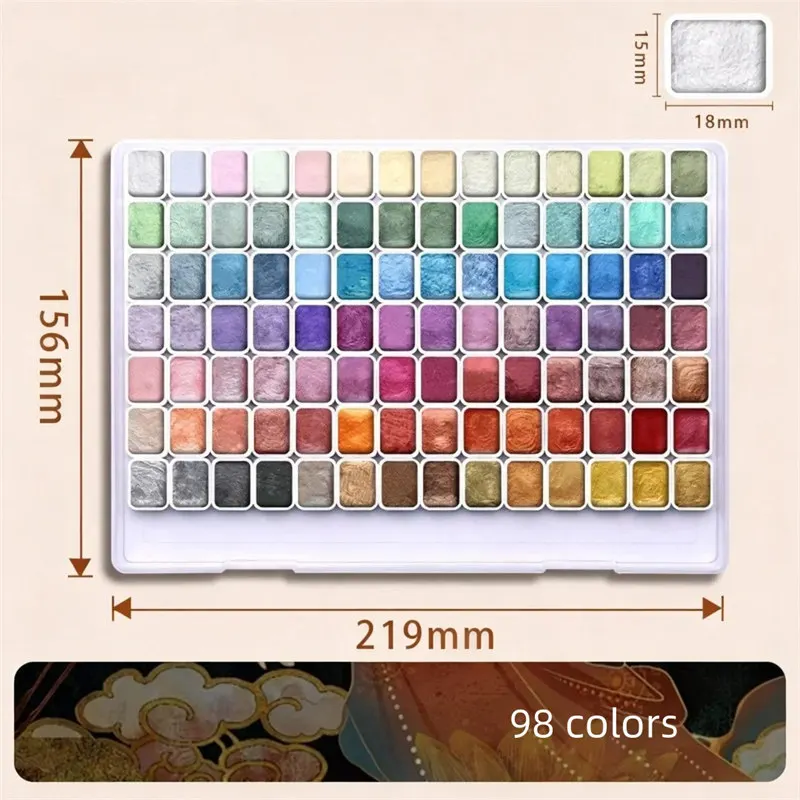 12/20/48/60/72/98 Colors Solid Metallic Watercolor Paint Set Mini 1ml Water Color Nail Paints For Painting Aquarela Art Supplies