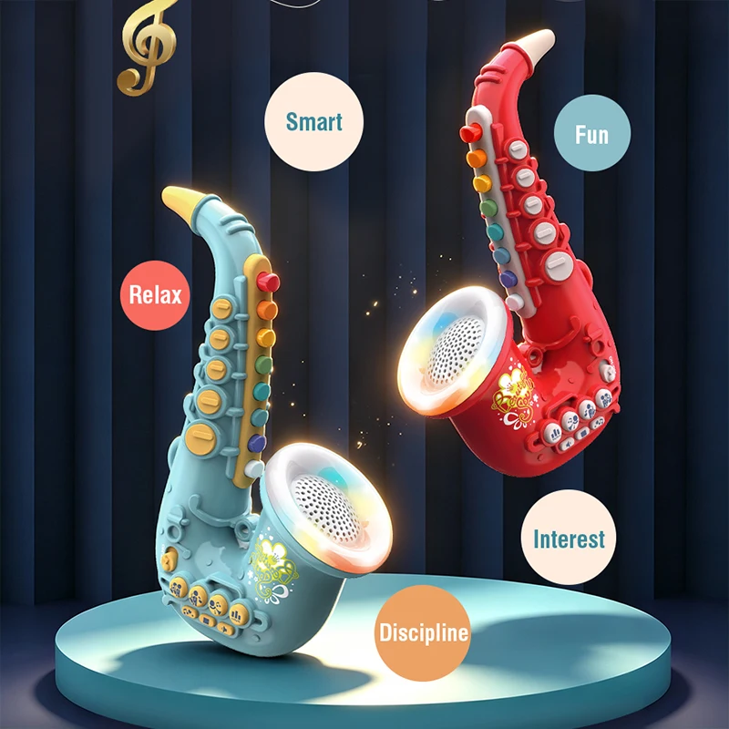 Kids Electronic Saxophone Clarinet Toy with Flashing Lights 8 Keys Musical Instrument for Boys Girls 3+ Early Educational Gifts