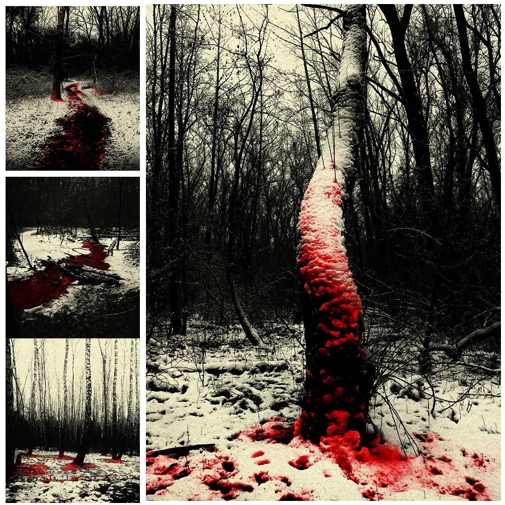 Streams Of Blood Flowing In The Woods Vintage Wall Art Canvas Painting Blood In The Winter Forest Art Poster Print Decoration