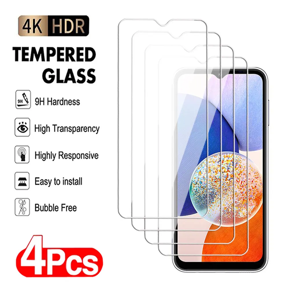 4Pcs For Samsung Galaxy A24 A54 A04 A14 A34 4G 5G Tempered Glass Screen Protector For Samsung A04S A04 A04E Core Glass Film 9H